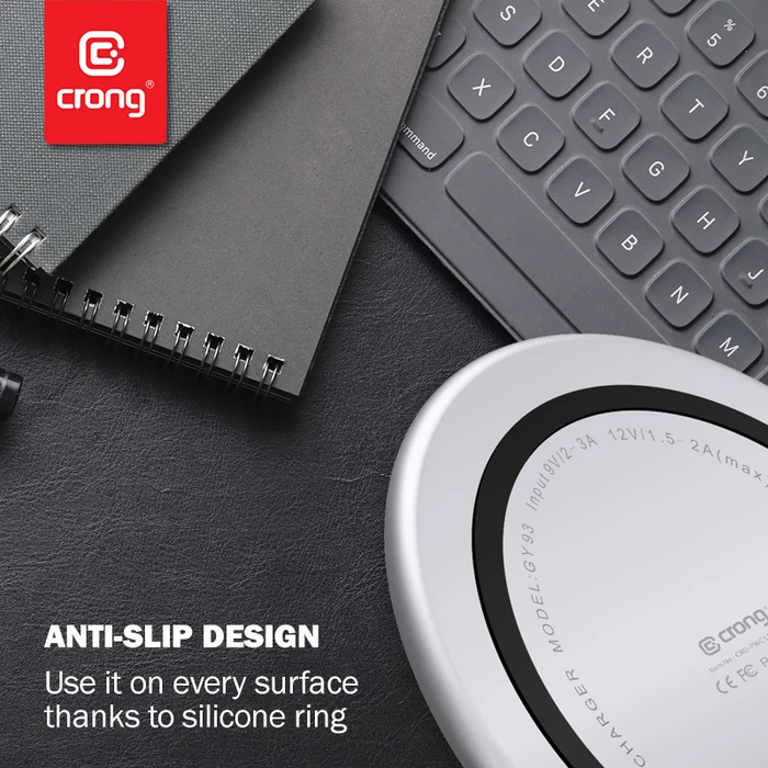 Crong PowerSpot Fast Wireless Charger Qi 15W USB-C (Silver White)