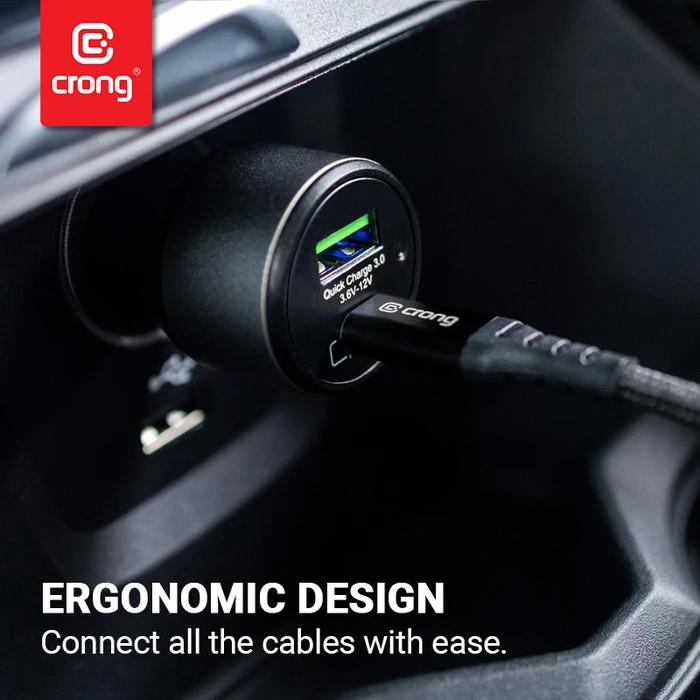 Crong Power Car Charger 63W USB-C PD 45W + USB QC 3.0 18W (black)