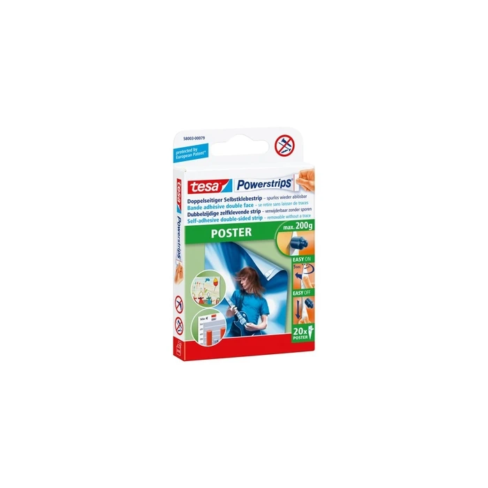 tesa Powerstrips Poster 20 Strips White
