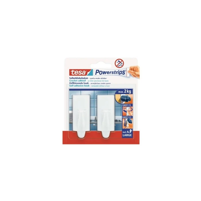 Tesa Powerstrips Hook Large Trend — matt chrome, 2 pcs (2 kg capacity)