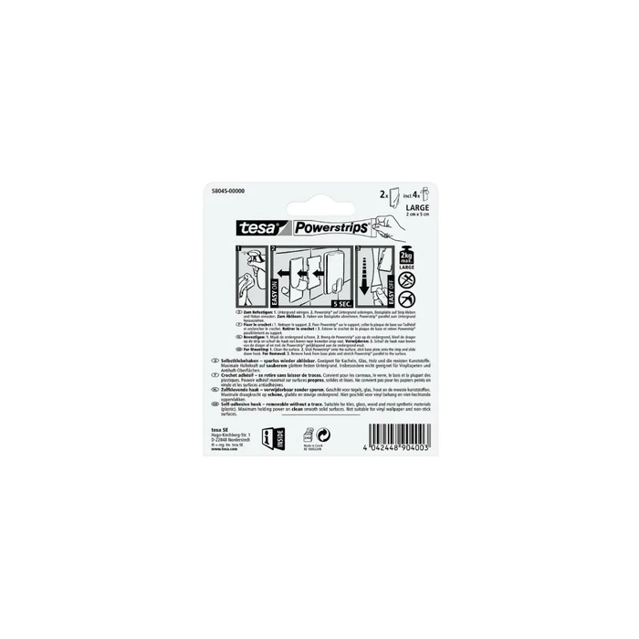Tesa Powerstrips Hook Large Trend — matt chrome, 2 pcs (2 kg capacity)