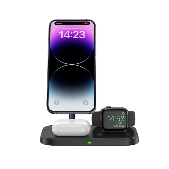 Tech-Protect Qi15W A22 3in1 Magnetic MagSafe Wireless Charger Black