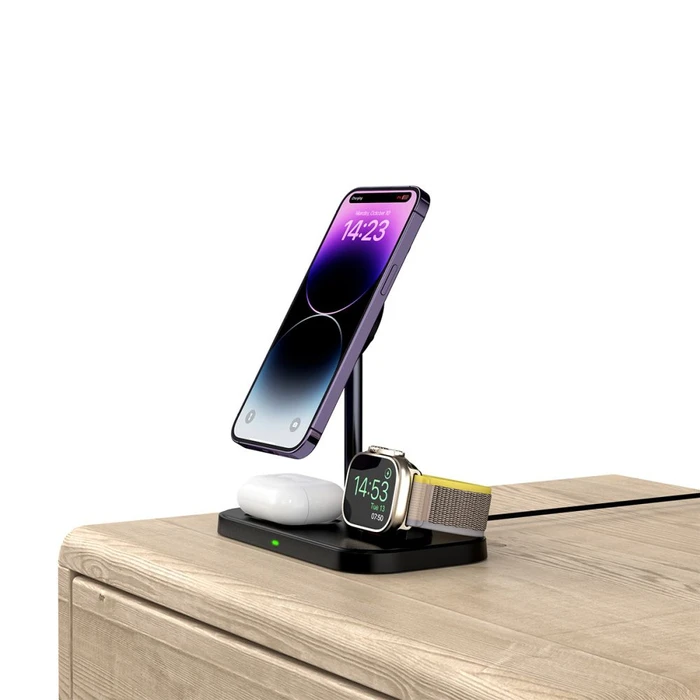 Tech-Protect Qi15W A22 3in1 Magnetic MagSafe Wireless Charger Black