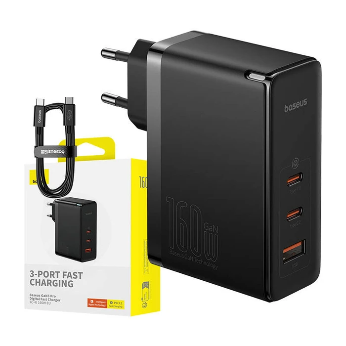Φορτιστής Πρίζας Baseus GaN5 Pro 2xUSB-C + USB, 160W (black)