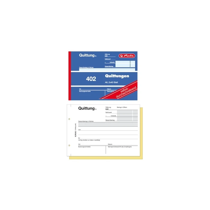 Herlitz Μπλοκ Αποδείξεων A6 402 2x40 φύλλα αυτοαντιγραφόμενο