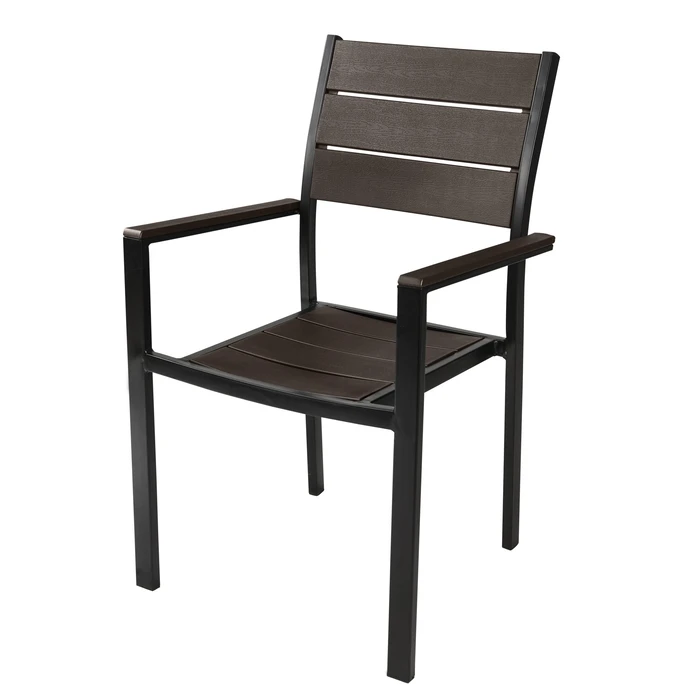Stackable Metal Armchair with Wood-Look Design W58.5 x D55.5 x H88.5 cm