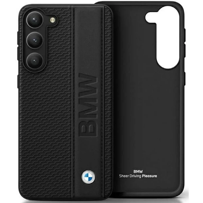 BMW BMHCS23M22RDPK Samsung Galaxy S23+ Plus black hardcase Leather Textured & Stripe