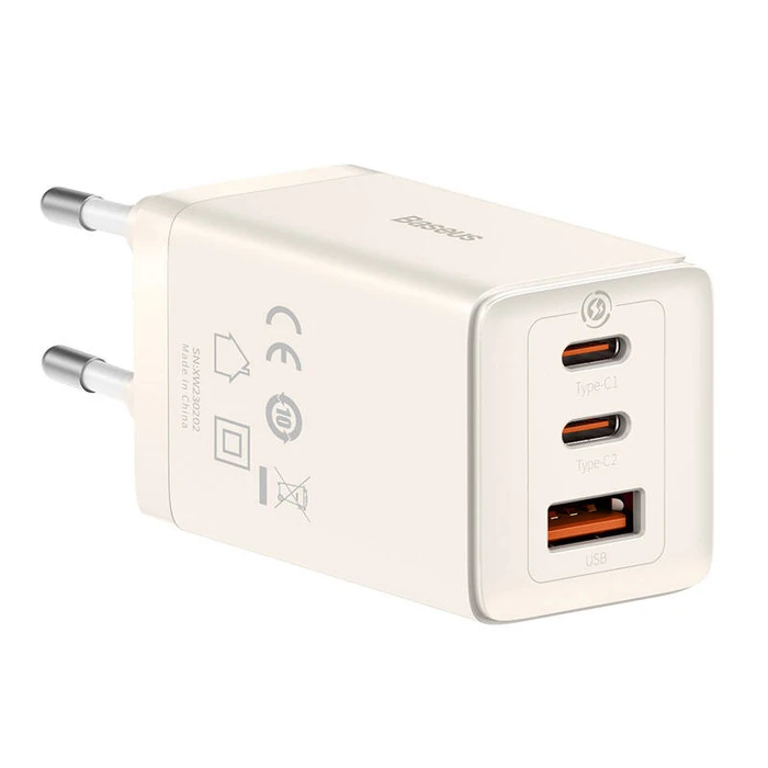 Φορτιστής Πρίζας Baseus GaN5 2x USB-C + USB, 65W + cable 1m (white)