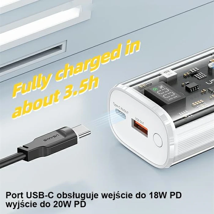 USAMS Powerbank 9000mAh PD 20W QC3.0+PD Dual-Port Fast Charge white (US-CD189)