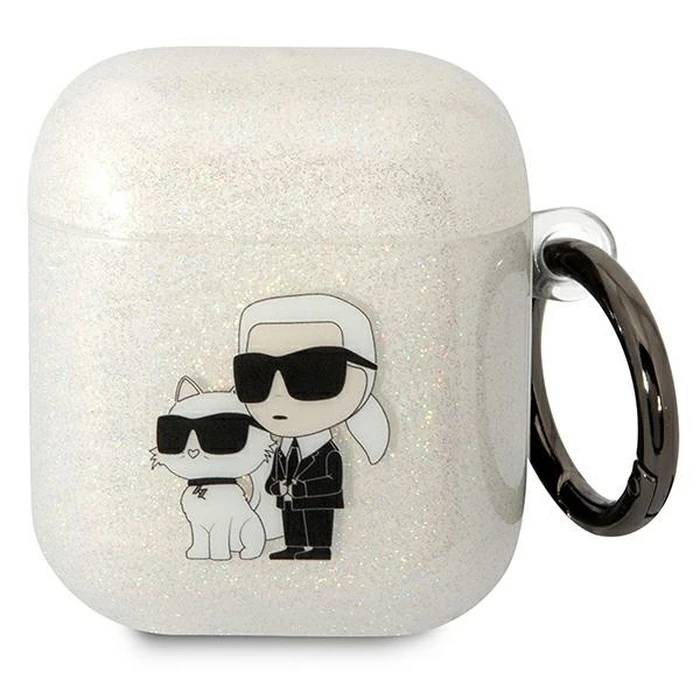 Karl Lagerfeld KLA2HNKCTGT Apple AirPods 2/1 transparent Gliter Karl&Choupette