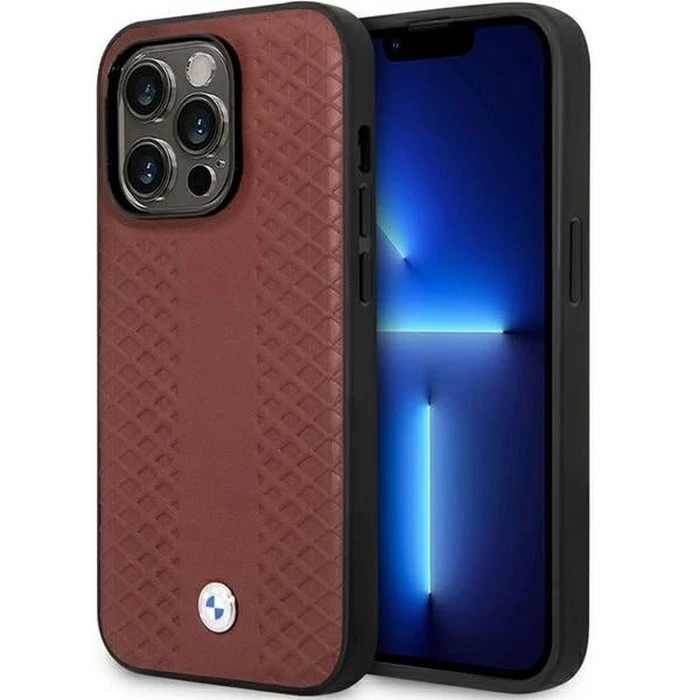 BMW BMHCP14L22RFGR Apple iPhone 14 Pro burgundy Leather Diamond Pattern