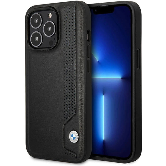 BMW BMHCP14X22RBDK Apple iPhone 14 Pro Max black hardcase Leather Blue Dots
