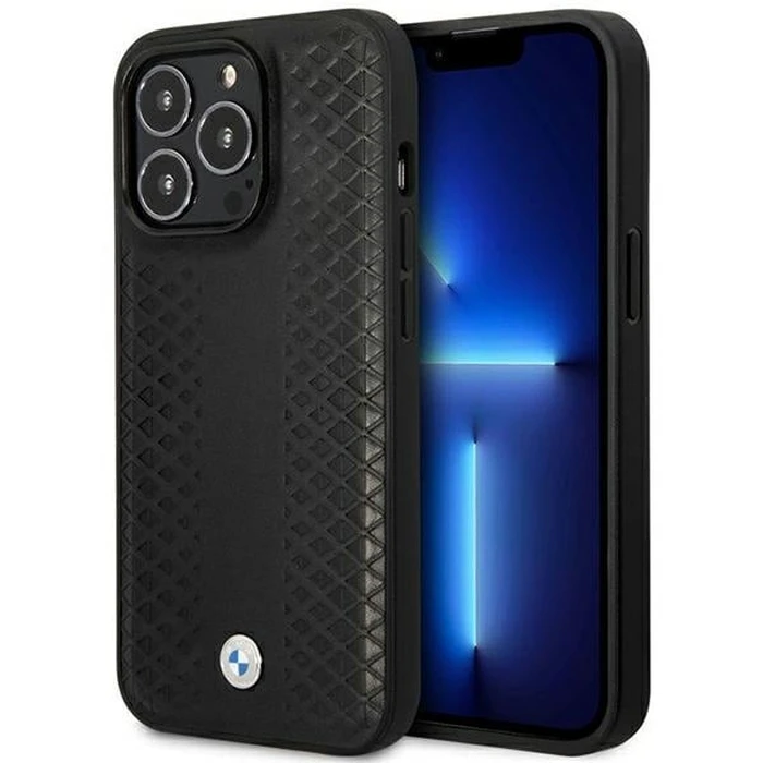 BMW BMHMP14L22RFGK Apple iPhone 14 Pro black Leather Diamond Pattern MagSafe