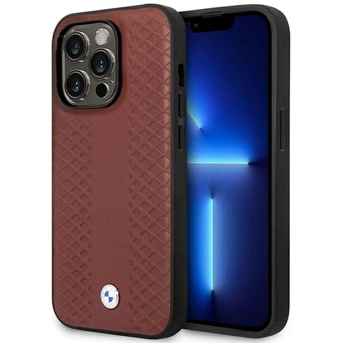 BMW BMHMP14L22RFGR Apple iPhone 14 Pro burgundy Leather Diamond Pattern MagSafe