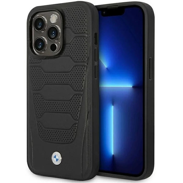 BMW BMHMP14L22RPSK Apple iPhone 14 Pro black Leather Seats Pattern MagSafe