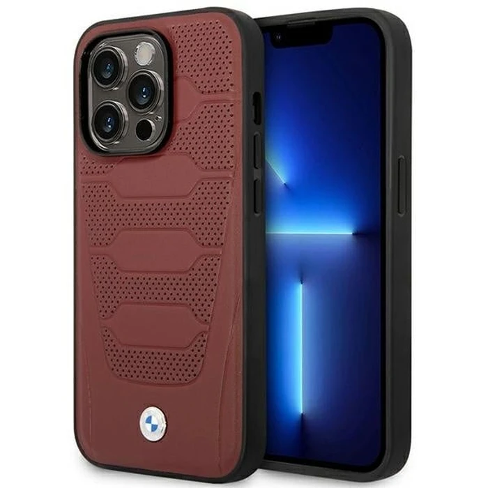 BMW BMHMP14X22RPSR Apple iPhone 14 Pro Max burgundy Leather Seats Pattern MagSafe