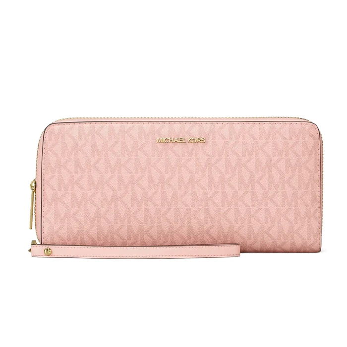 MICHAEL KORS Jet Set Travel Women's Leather Zip Wallet - Powder Blush - 21.5 x 10 x 3 cm