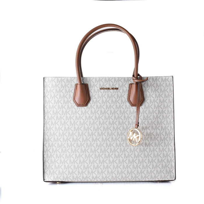MICHAEL KORS Mercer Leather Women's Satchel Bag - Vanilla - 32 x 26 x 14 cm