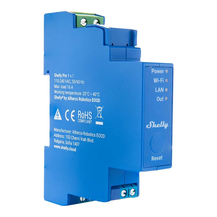 Ενδιάμεσος Διακόπτης DIN Rail Smart Switch Shelly Pro 1 with dry contacts, 1 channe;
