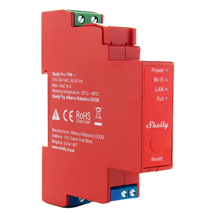 Ενδιάμεσος Διακόπτης DIN Rail Smart Switch Shelly Pro 1PM with power metering, 1 channel