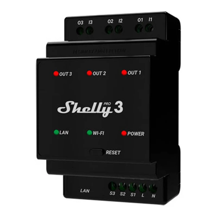 Ενδιάμεσος Διακόπτης DIN Rail Smart Switch Shelly Pro 3 with dry contacts, 3 channels