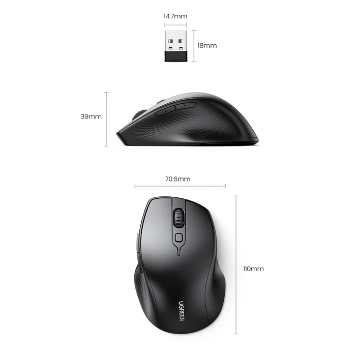 UGREEN MU101 Ergonomic Wireless Mouse Black