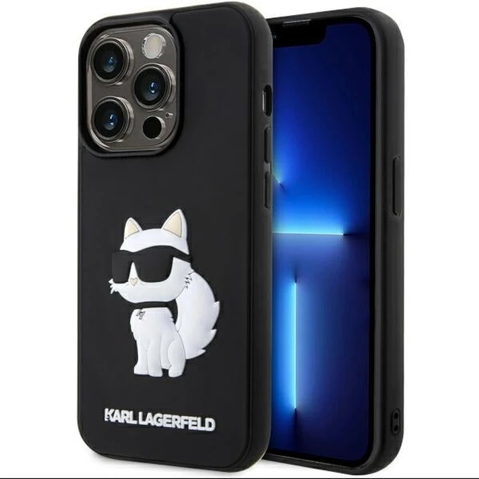 Karl Lagerfeld KLHCP14L3DRKHNK Apple iPhone 14 Pro black hardcase Rubber Choupette 3D