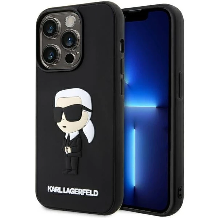 Karl Lagerfeld KLHCP14L3DRKINK Apple iPhone 14 Pro black hardcase Rubber Ikonik 3D