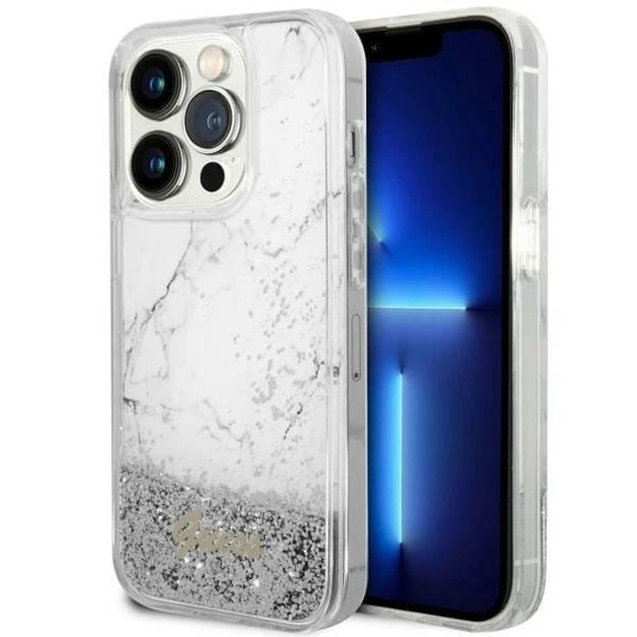 Guess GUHCP14XLCSGSGH Apple iPhone 14 Pro Max white hardcase Liquid Glitter Marble