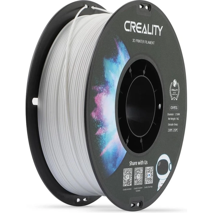 3D Printer Filament Creality CR-PETG White Hard Glossy, Tensile Str. 49MPA, 1 kg Spool1.75