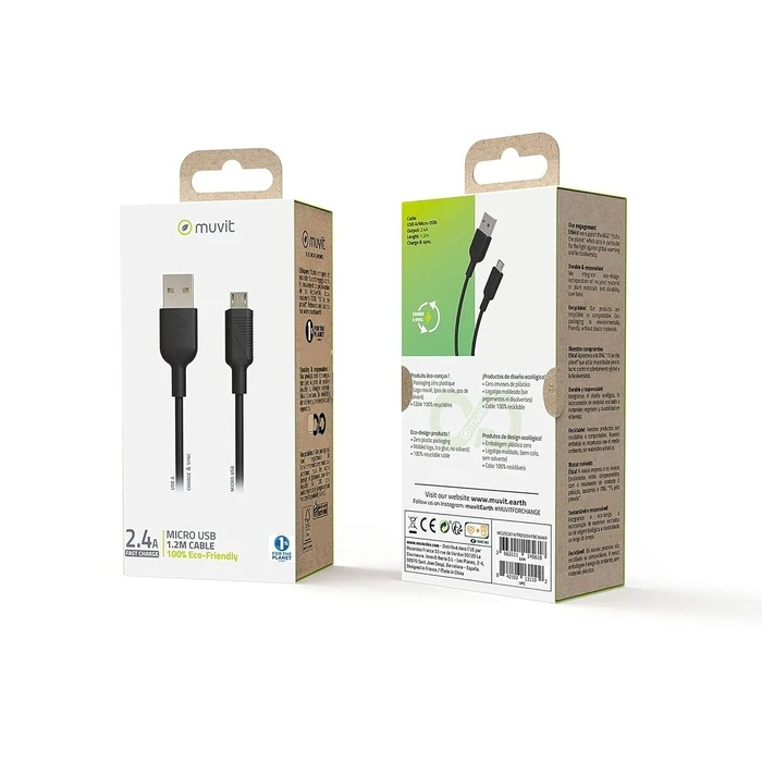 Καλώδιο USB A σε USB-C Muvit for Change Μαύρο