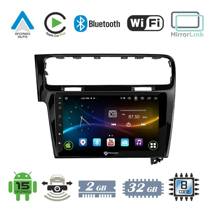 VenCore 3236-10008-0003B - Οθόνη Multimedia Android 15 10" IPS 9109A MTK6762 Octa-Core 2GB/32GB με Πρόσοψη 10.1", CarPlay, Android Auto και Υποστήριξη Κάμερας Οπισθοπορείας AHD για Volkswagen Golf 7 2013-2021 – Μαύρη