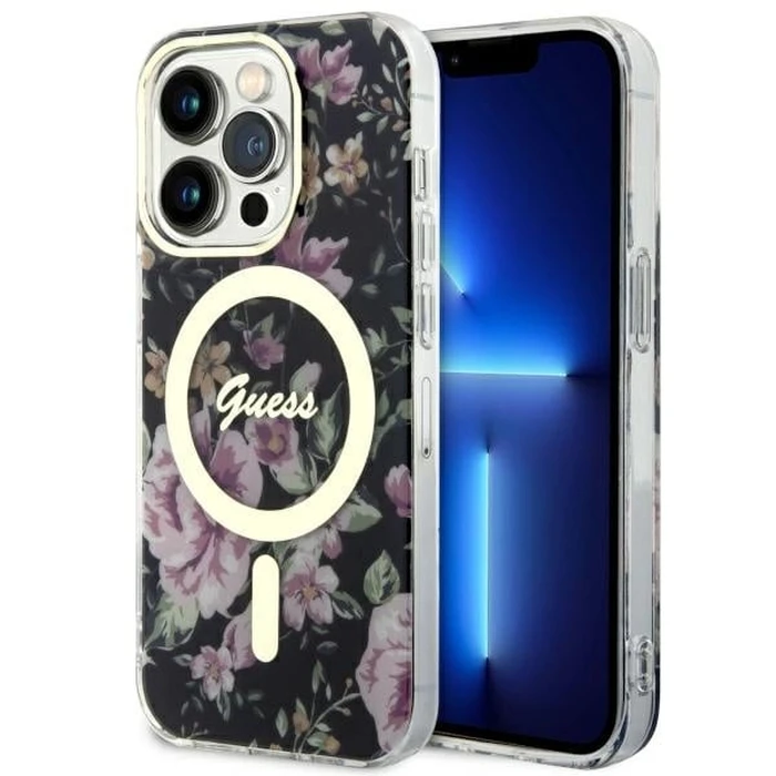 Guess GUHMP14LHCFWSK Apple iPhone 14 Pro black hardcase Flower MagSafe