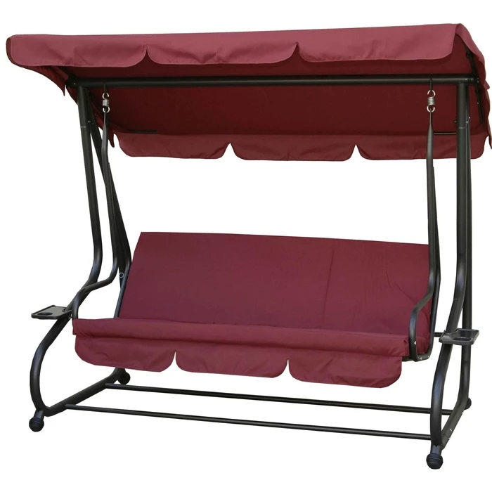 SWING-BED BURGUNDY WITH ANTHRACITE FRAME- REINFORCED THREE-SEATER METAL WITH ONE-PIECE ROOF TUBE
