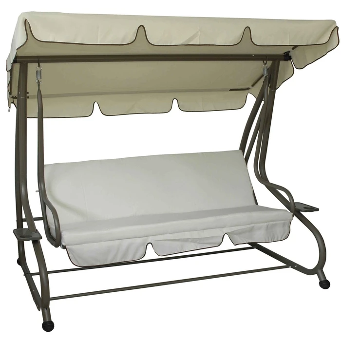 SWING-BED CREAM WITH ANTHRACITE FRAME- REINFORCED THREE-SEATER METAL WITH ONE-PIECE ROOF TUBE ROOF