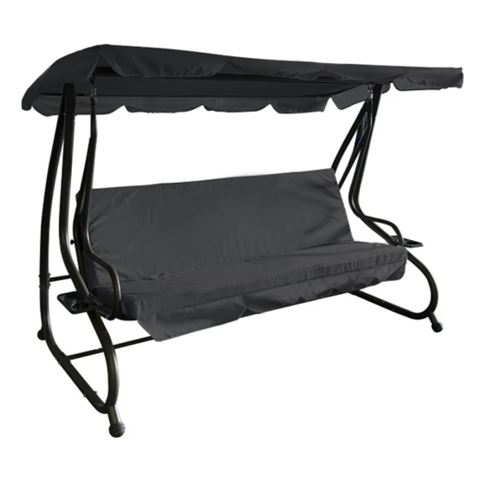 GREY SWING-BED WITH CHARCOAL FRAME- REINFORCED FOUR-SEATER METAL WITH ONE-PIECE ROOF TUBE