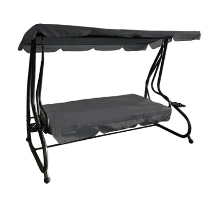 GREY SWING-BED WITH CHARCOAL FRAME- REINFORCED FOUR-SEATER METAL WITH ONE-PIECE ROOF TUBE