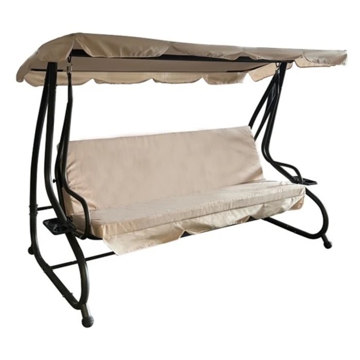 ECRUE SWING-BED WITH CHARCOAL FRAME- REINFORCED FOUR-SEATER METAL WITH ONE-PIECE ROOF PIPE