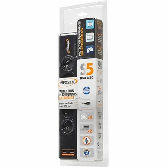 Πολύπριζο για Πρίζες 5 Θέσεων INFOSEC S5 USB NEO Μαύρο