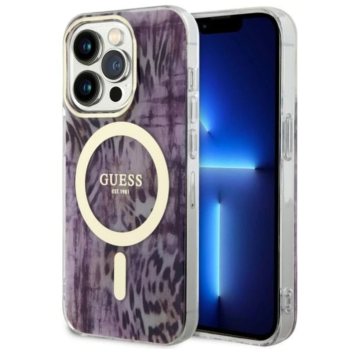 Case Guess GUHMP14LHLEOPWP Apple iPhone 14 Pro pink/pink hardcase Leopard MagSafe