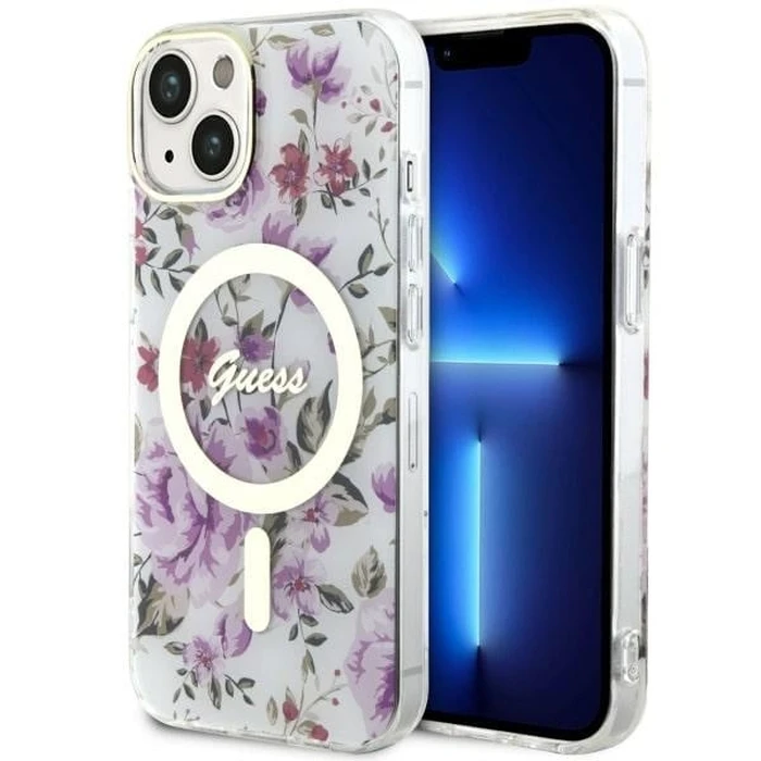 Guess GUHMP14MHCFWST Apple iPhone 14 Plus / 15 Plus transparent hardcase Flower MagSafe