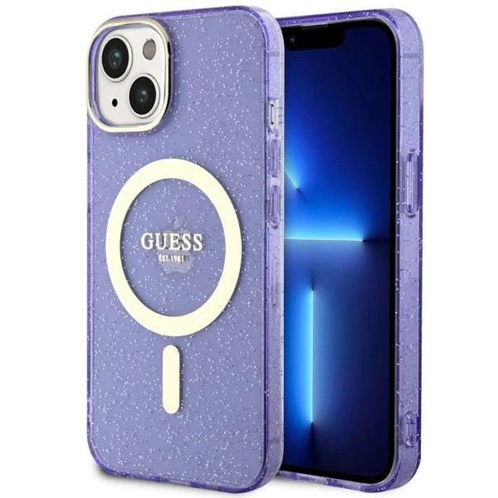 Guess GUHMP14MHCMCGU Apple iPhone 14 Plus / 15 Plus purple hardcase Glitter Gold MagSafe