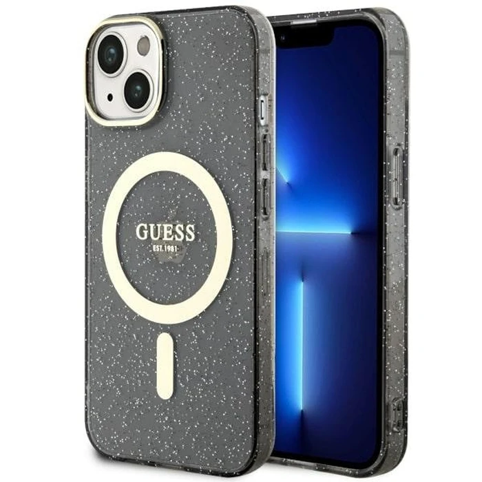 Guess GUHMP14SHCMCGK Apple iPhone 14 black hardcase Glitter Gold MagSafe