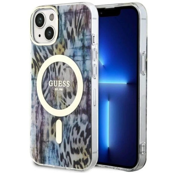 Guess GUHMP14SHLEOPWB Apple iPhone 14 niebieski/blue hardcase Leopard MagSafe