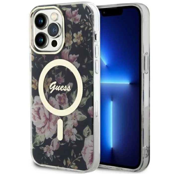 Guess GUHMP14XHCFWSK Apple iPhone 14 Pro Max black hardcase Flower MagSafe