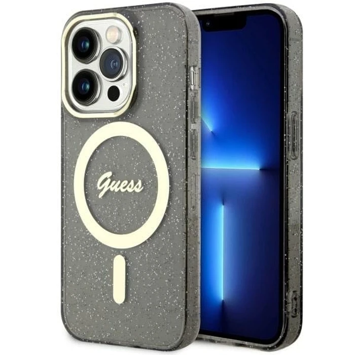 Guess GUHMP14XHCMCGK Apple iPhone 14 Pro Max black hardcase Glitter Gold MagSafe