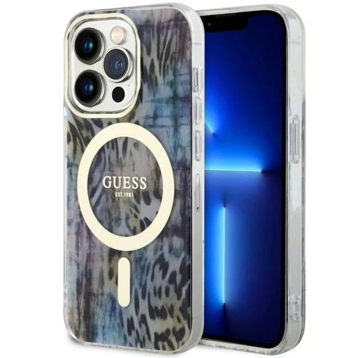 Guess GUHMP14XHLEOPWB Apple iPhone 14 Pro Max niebieski/blue hardcase Leopard MagSafe