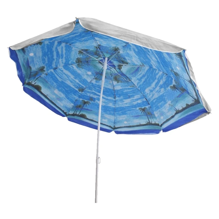 Blue Metal Patio/Garden/Beach Umbrella with Silver External Coating Fabric, 1.8 m Diameter
