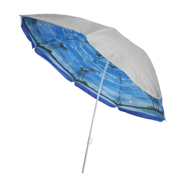 Blue Metal Patio/Garden/Beach Umbrella with Silver External Coating Fabric, 1.8 m Diameter