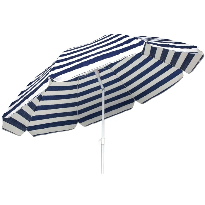 Velco Patio / Garden / Beach Umbrella 2m Dark Blue - White Striped Metal